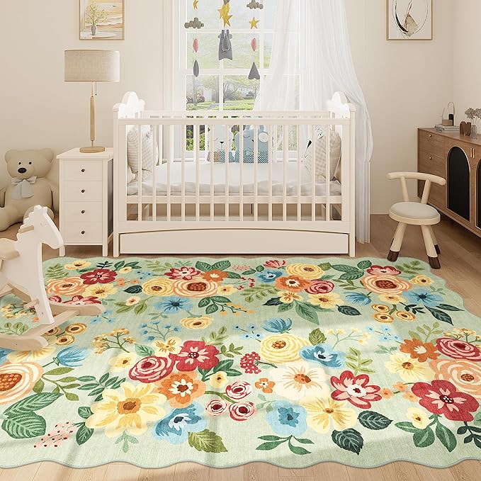 DUKINO 6x9 Area Rug, Floral Washable Rugs - Image 7