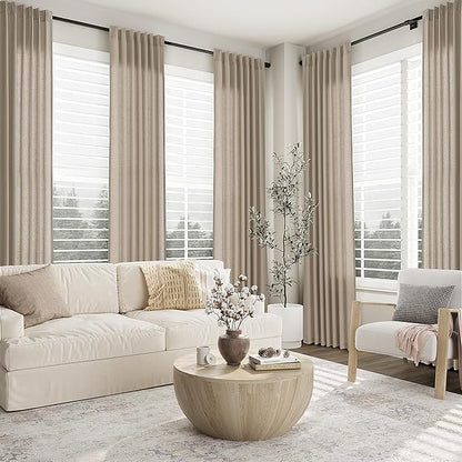 Light Taupe Pinch Pleat Linen Curtains 84 Inch Length 2 Panels Set - Image 2