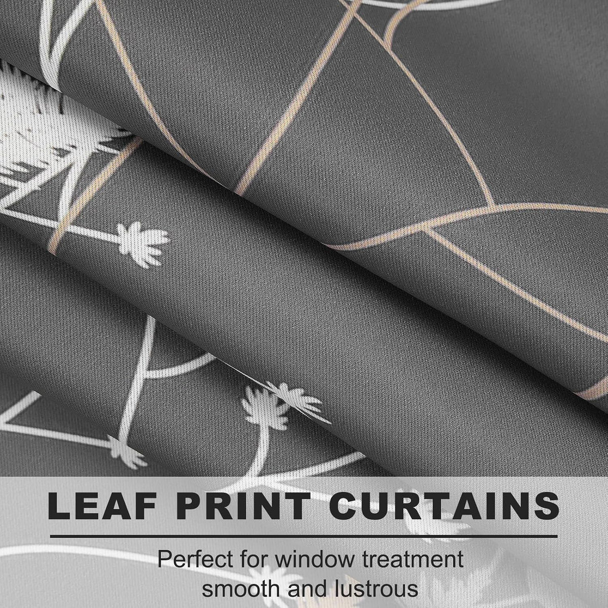 gray leaves blackout curtains 63 inch length, room shown in use