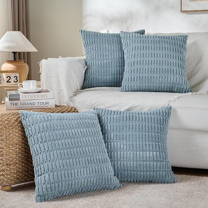 Fancy Homi 4 Packs Boho Light Blue Decorative Throw Pillow Covers 24x24 Inch by Fancy+Homi