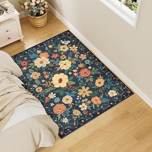 DUKINO 3x4 Area Rug, Lightweight Non Slip Washable Floral Rug, Indoor Low Pile by DUKINO