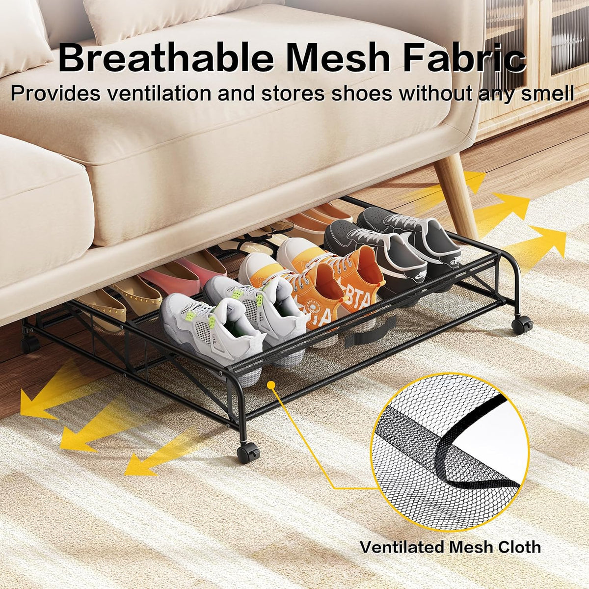 under bed shoe storage organizer, 2 pack under, close-up detail