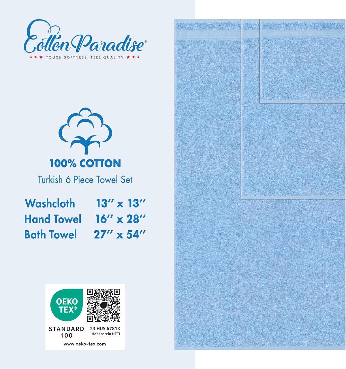 cotton paradise 6 piece towel set 100% cotton, side view