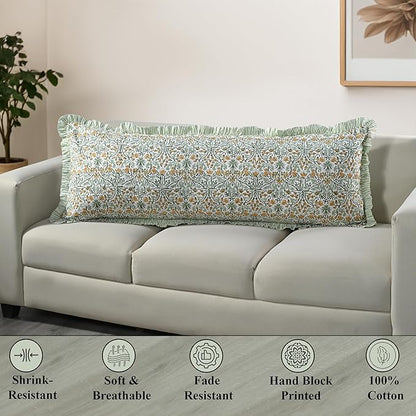 Ridhi Goldenrod Yellow 100% Cotton Block Print Ruffle Lumbar Sham Cover - Image 5