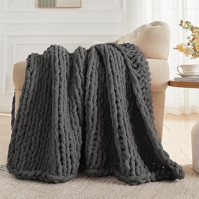 Carriediosa Chunky Knit Throw Blanket 50" X 60", 100% Hand Made Large Chenille - Image 5