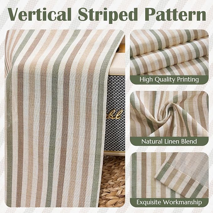 jinchan Colorful Striped Linen Double Layer Valance Christmas Pinstripe Cafe - Image 9