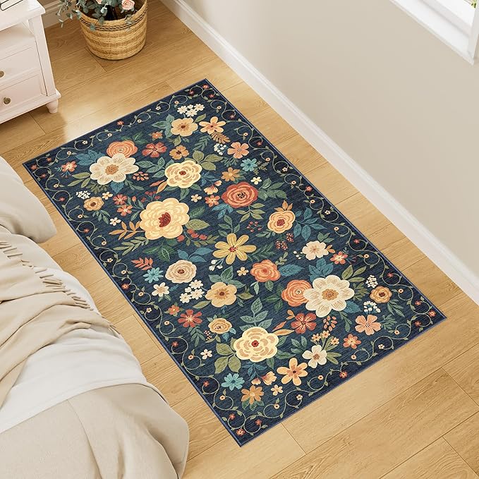 DUKINO 2x4 Rug for Entryway, Washable Kitchen Floral Runner Rug by DUKINO