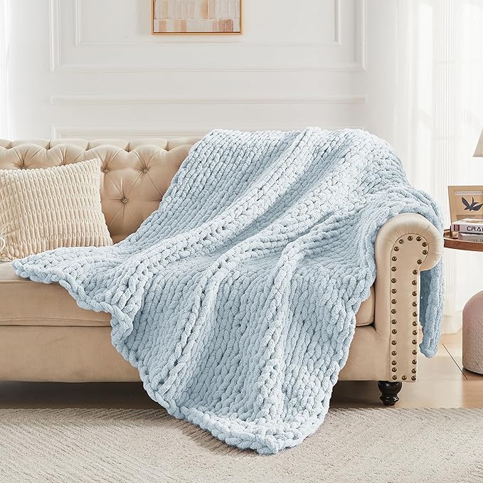 Carriediosa Chunky Knit Throw Blanket 50" X 60", 100% Hand Made Large Chenille - Image 6
