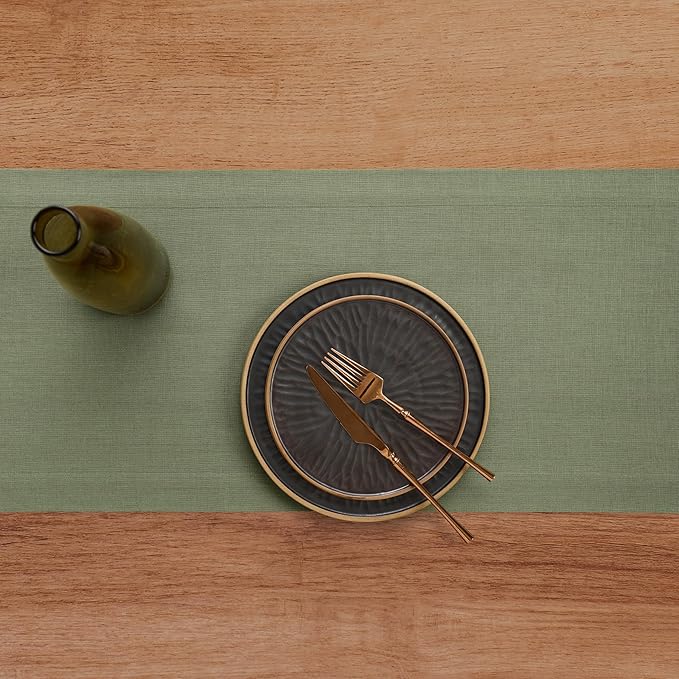 Solino Home Linen Oil Green Table Runner 108 Inches Long - Image 3