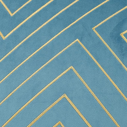 Avigers 12 x 20 Inch Grey Blue Gold Striped Geometric Lines Embroidery Velvet - Image 4