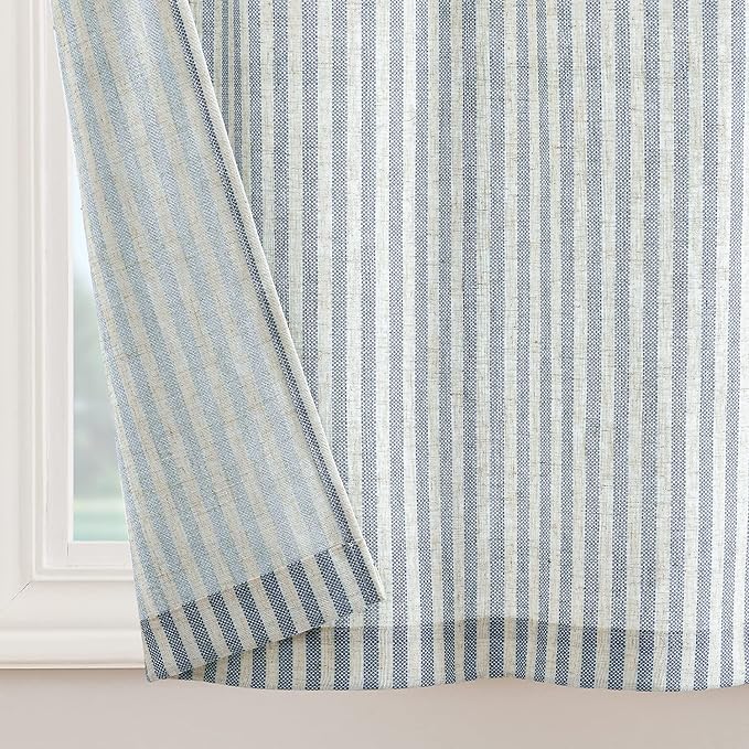 jinchan Tie Top Linen Kitchen Curtains 24 Inches Striped Tier Curtains - Image 8