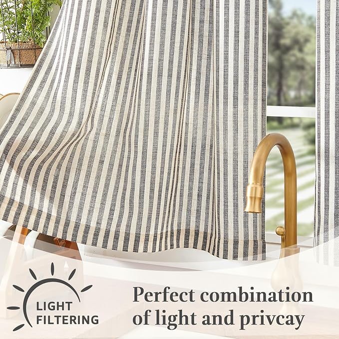 jinchan Striped Linen Kitchen Curtains 20 Inches Length Tier Curtains Farmhouse - Image 6