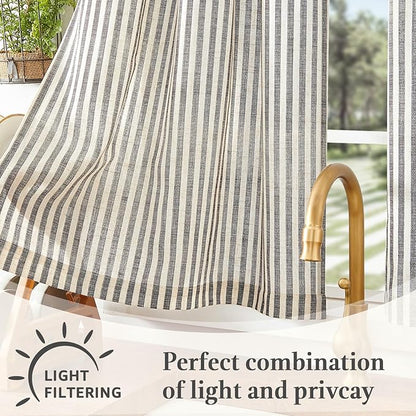jinchan Striped Linen Kitchen Curtains 20 Inches Length Tier Curtains Farmhouse - Image 6