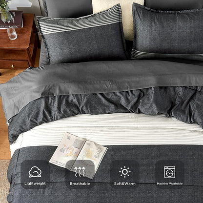 andency full size comforter set, black white grey showing dimensions