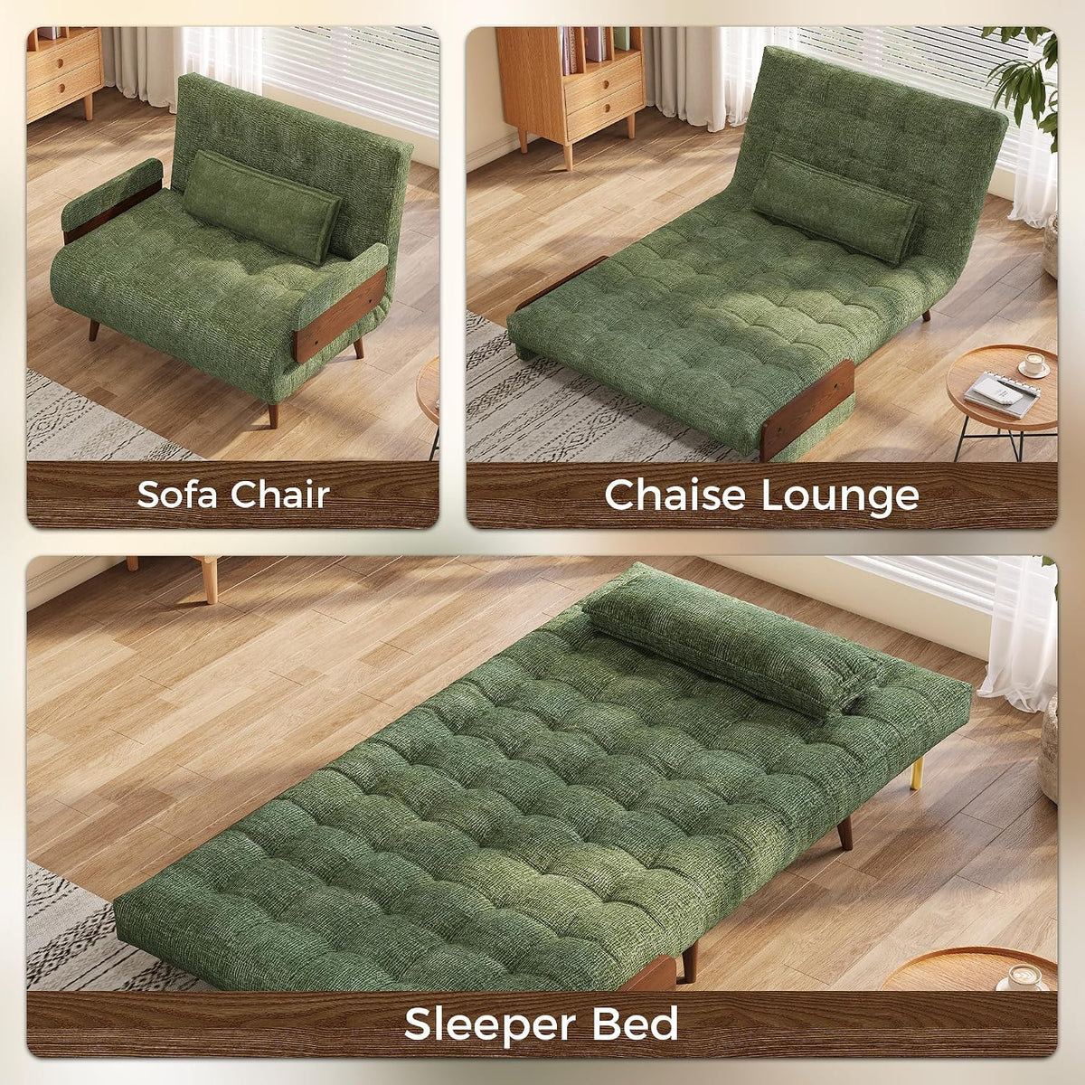 jasiway 37" mid-century convertible sofa chair bed sleeper, side view