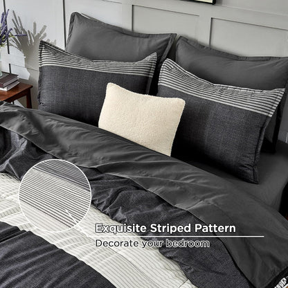 andency full size comforter set, black white grey, close-up detail
