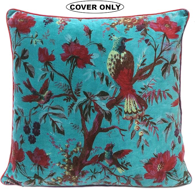 Eyes of India Velvet Floral Flower Bird Throw Pillow Sofa Cushion Cover Case - Image 2