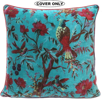 Eyes of India Velvet Floral Flower Bird Throw Pillow Sofa Cushion Cover Case - Image 2