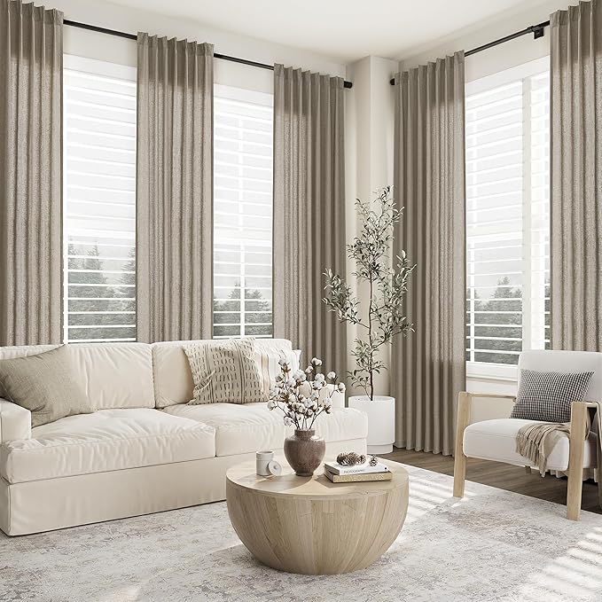 Mocha Pinch Pleat Linen Curtains 72 Inch Length 2 Panels Set - Image 2