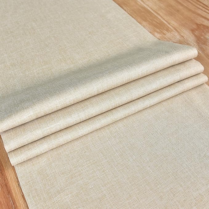 NEWISHER Farmhouse Rustic Table Runner Solid Beige Rectangular Table Runners - Image 5