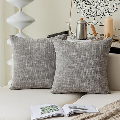 Kevin Textile Faux Linen Square 2 Tone Woven Throw Pillow Covers Sham Cushion by KevinTextile