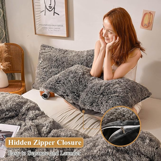 XeGe Faux Fur Throw Pillow Cases, Plush Shaggy Ultra Soft Pillow Covers - Image 3