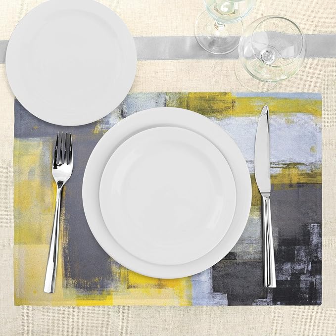 Ambesonne Yellow and Grey Place Mats Set of 8, Abstract Modern Composition - Image 3