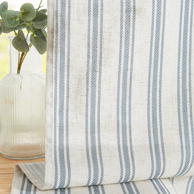 jinchan Linen Kitchen Curtains Striped Tier Curtains 24 Inch Farmhouse Small - Image 3