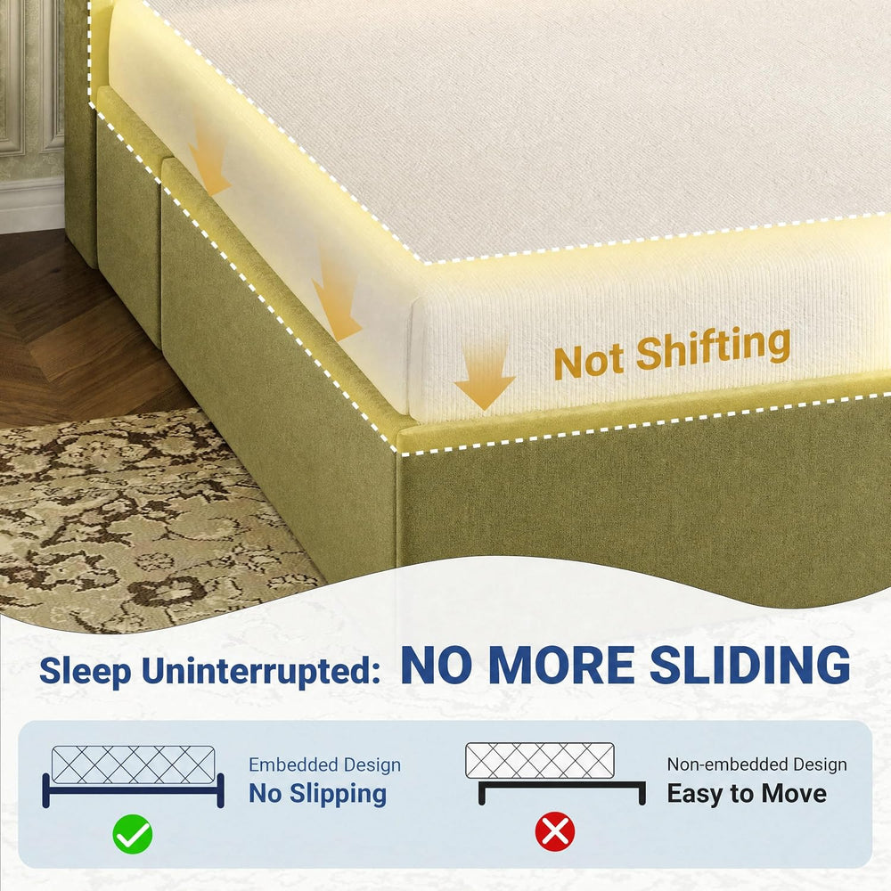 SHA CERLIN Queen Upholstered Platform Bed Frame with 3 Spacious Storage Drawe...