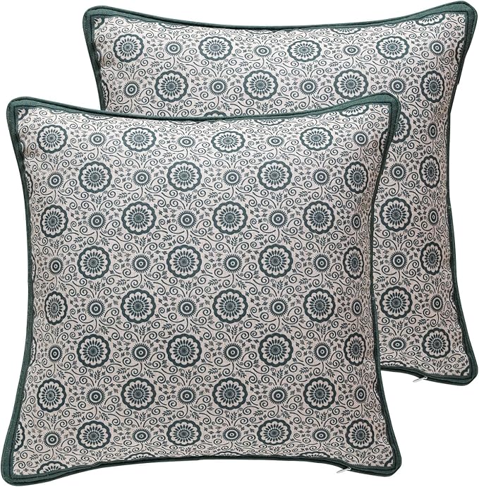 patdrea Designer Throw Pillow Covers, Square Green Vintage Rustic Linen by Welcometopatdrea