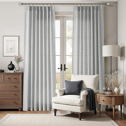 Light Grey Pinch Pleated Linen Curtains 84 Inch Length 2 Panels - Image 8