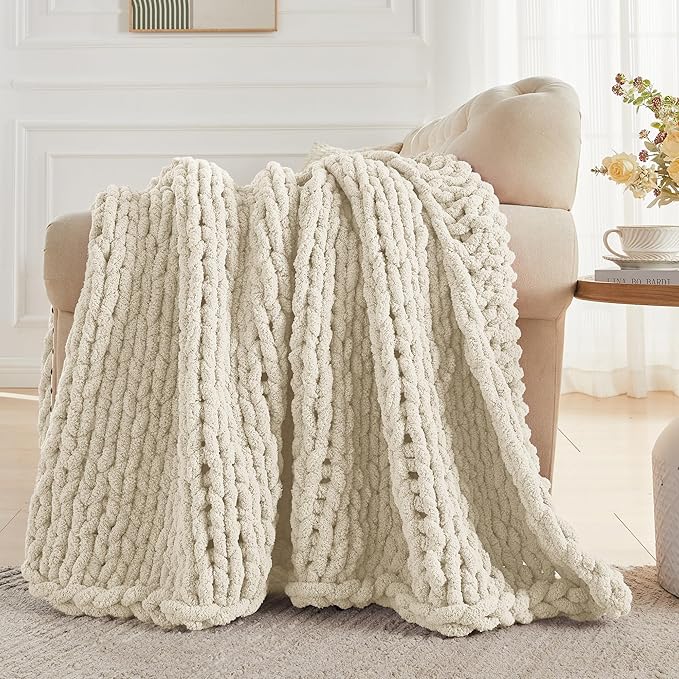 Carriediosa Chunky Knit Throw Blanket 60" X 80" Twin, 100% Hand Made Large - Image 5