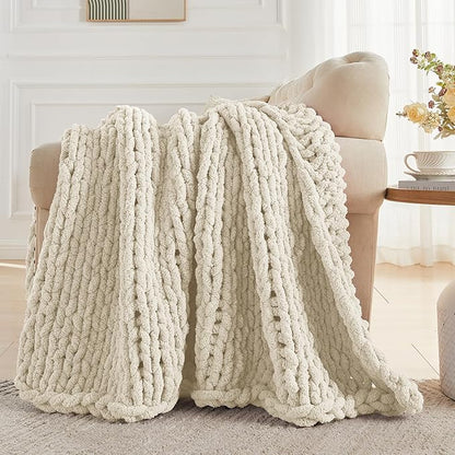 Carriediosa Chunky Knit Throw Blanket 50" X 60", 100% Hand Made Large Chenille - Image 5