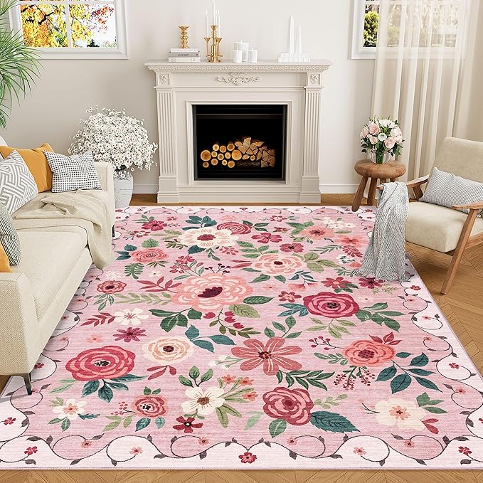 DUKINO 5x7 Area Rug, Nursery Floral Rugs by DUKINO