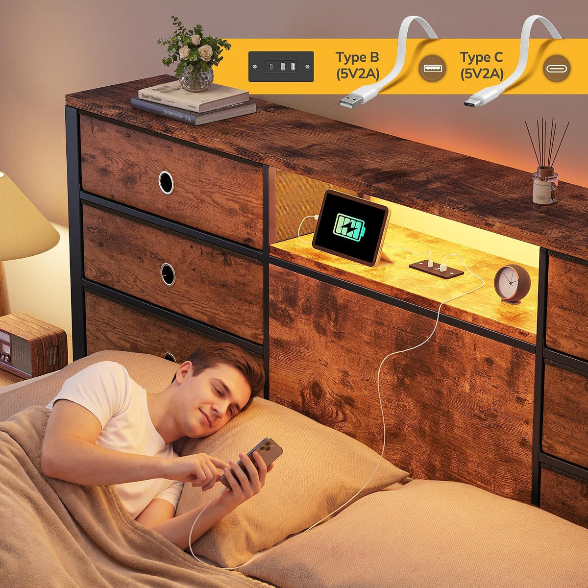 homkdom full size bed frame with 8 drawers, package contents