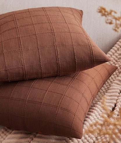 ZeeMart Linen Checked Throw Pillow Covers Set of 2, 18x18 Inch Allover Grid by ZEEMARTONLINE