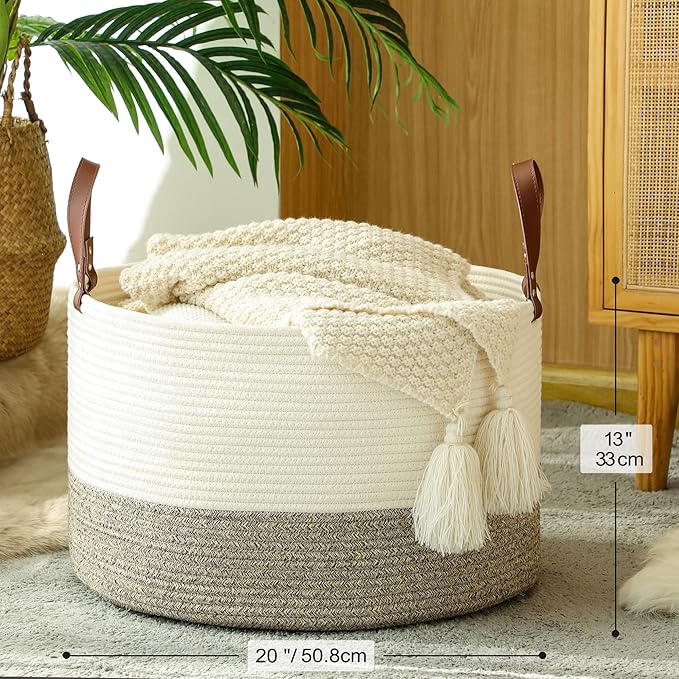 KAKAMAY Large Blanket Basket, Woven Baskets - Image 7