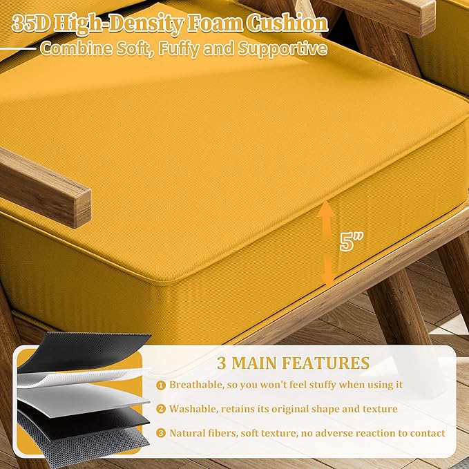 Outdoor Seat Cushion Set 24 L × 24 W × 5 H Inch Waterproof & Fade Resistant - Image 3