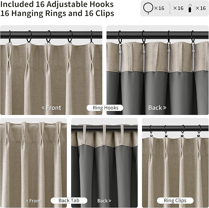 Pinch Pleated Linen 100% Blackout Curtains 84 Inch Length 2 Panels Insulated - Image 3