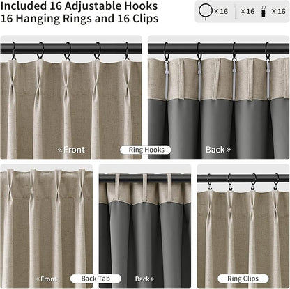Pinch Pleated Linen 100% Blackout Curtains 84 Inch Length 2 Panels Insulated - Image 3