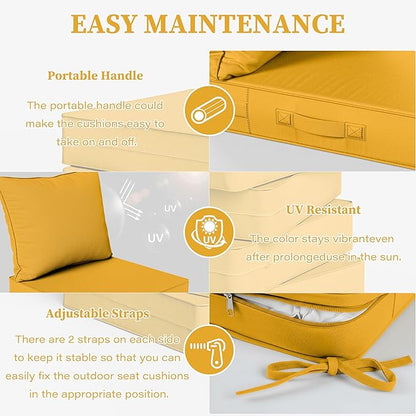 Outdoor Seat Cushion Set 19 L × 19 W × 4 H Inch Waterproof & Fade Resistant - Image 4
