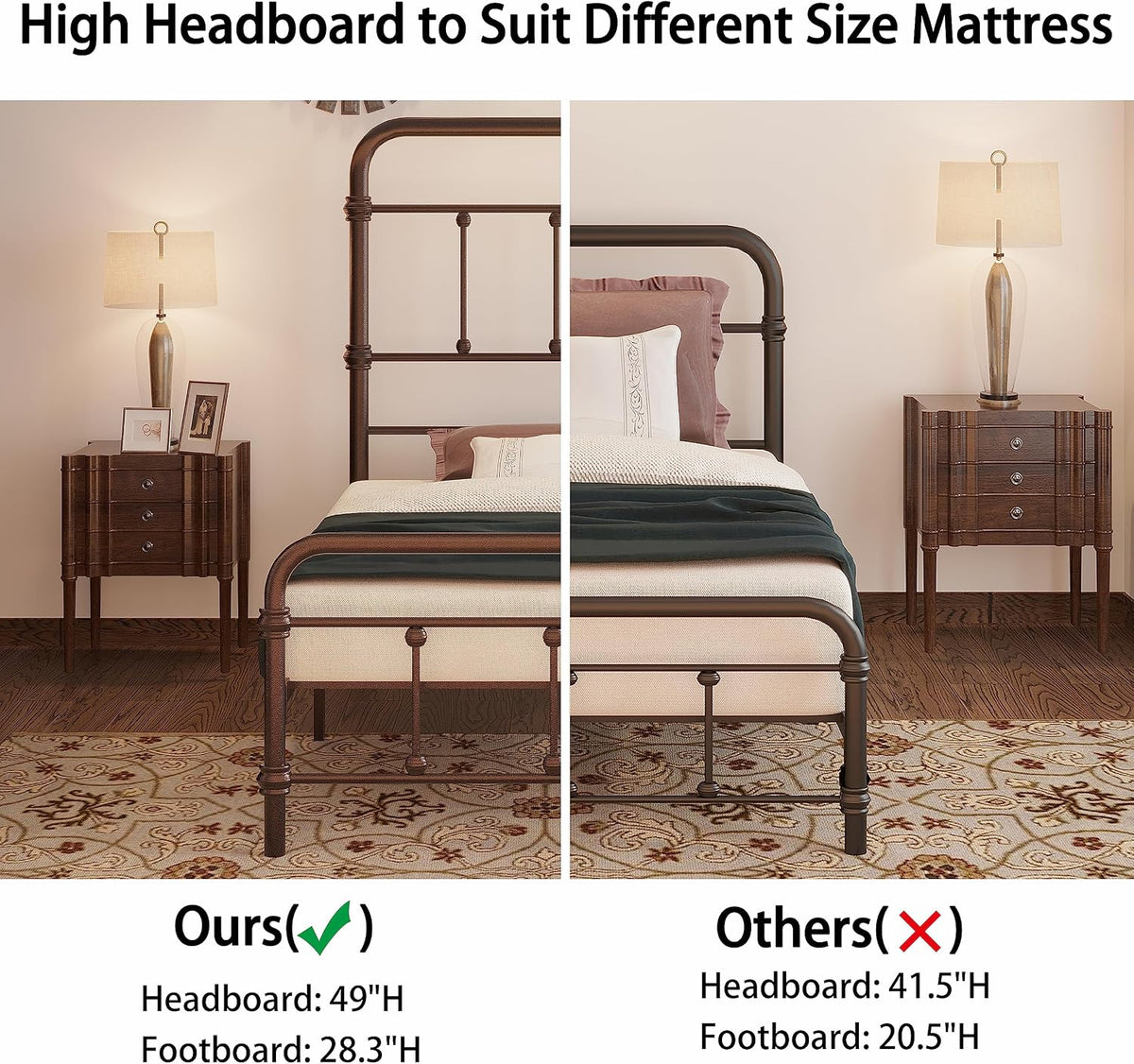 twin-bed-frames-vintage-farmhouse 49 inch tall-headboard-iron - platform mattress foundation,no, package contents