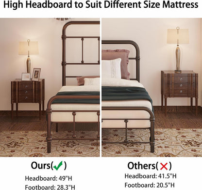 twin-bed-frames-vintage-farmhouse 49 inch tall-headboard-iron - platform mattress foundation,no, package contents