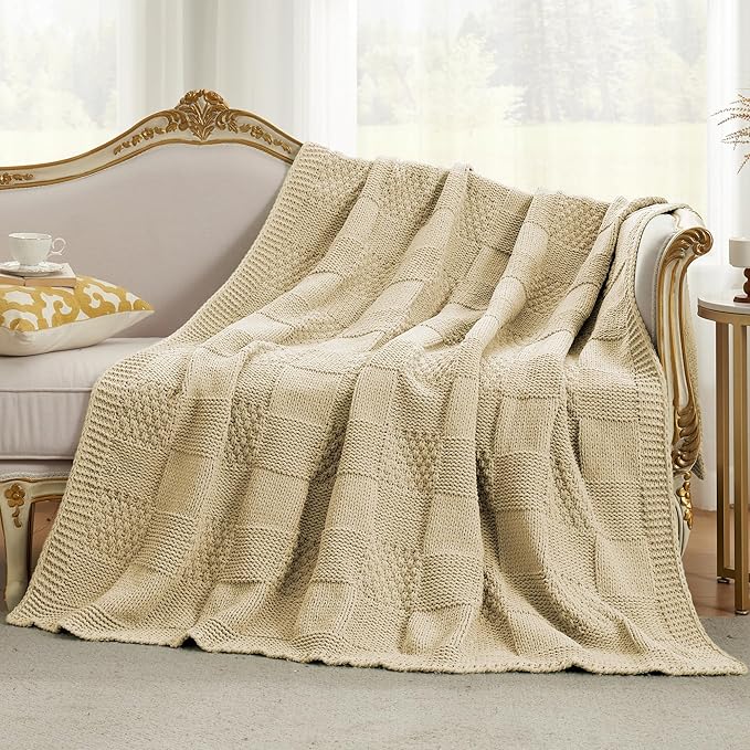 Amélie Home Checkered Chenille Knit Throw Blanket - Image 9
