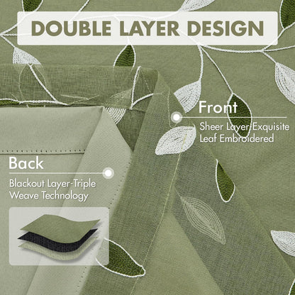 miulee sage green double layer patterned blackout curtains, side view
