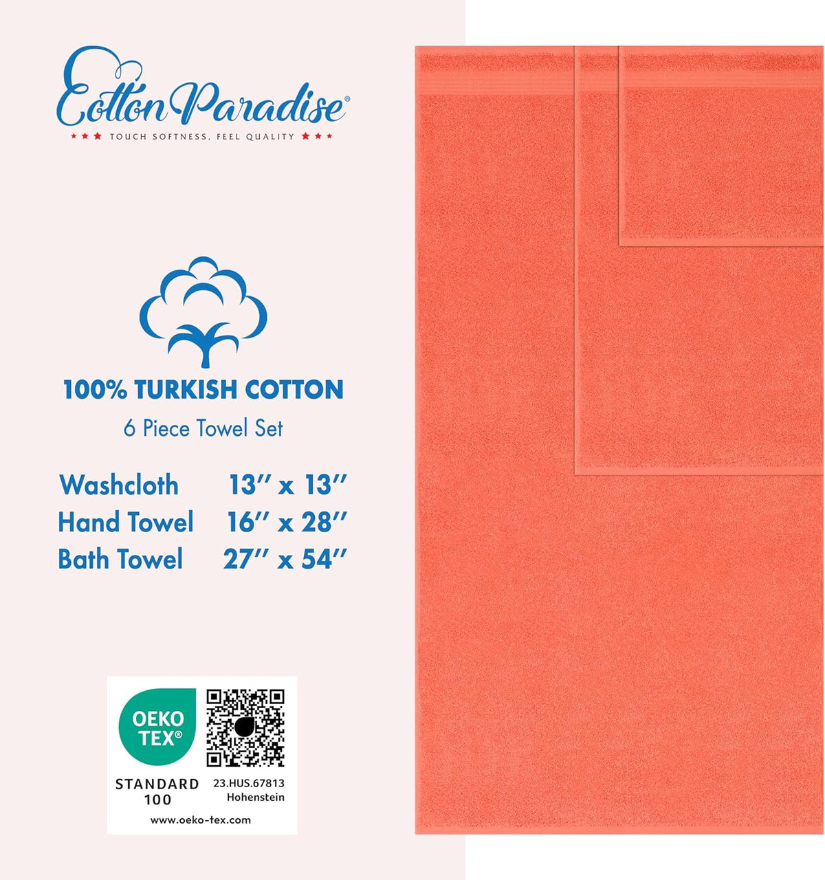 cotton paradise 6 piece towel set, 100% cotton, side view