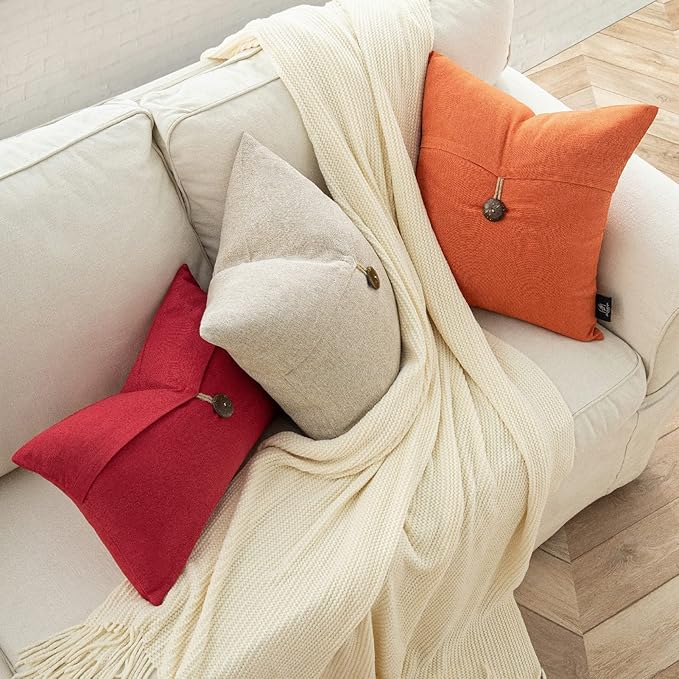Phantoscope Pack of 2 Farmhouse Throw Pillow Covers Premium Coconut Button - Image 5