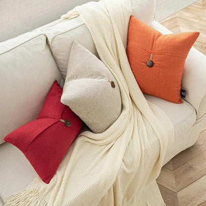 Phantoscope Pack of 2 Farmhouse Throw Pillow Covers Premium Coconut Button - Image 5
