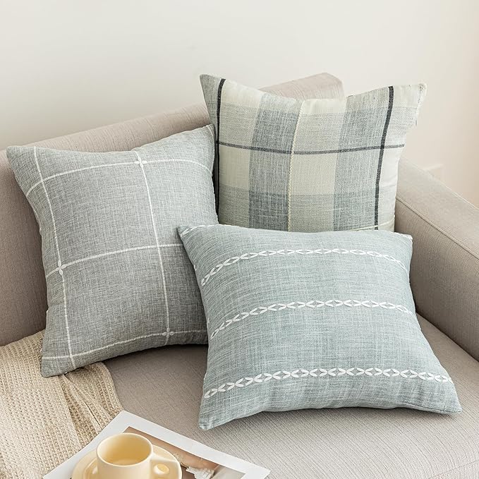 vctops Rustic Striped Cotton Linen Decorative Throw Pillow Cover Embroidery - Image 4