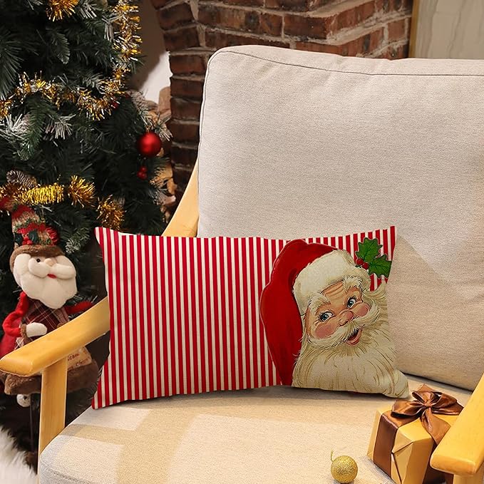 Decor Christmas Pillow Covers 12X20 Inch Elegant Red Striped Throw Pillow - Image 4